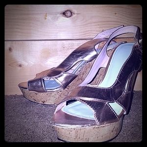 Strappy Metallic Pink Wedge Sandal Heels